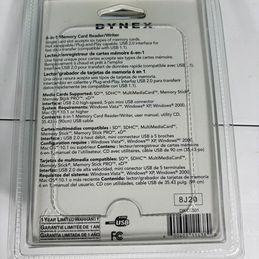 Dynex 6 in 1 USB 2.0 Memory Card Reader Writer‎ SD CF MS xD New